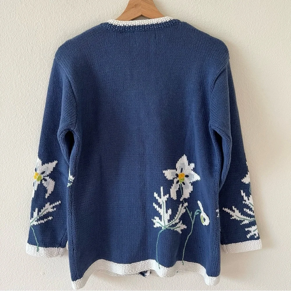 Storybook Knits Celestial Blooms Vintage 90s Floral Embroidered Cardigan S - Picture 12 of 16